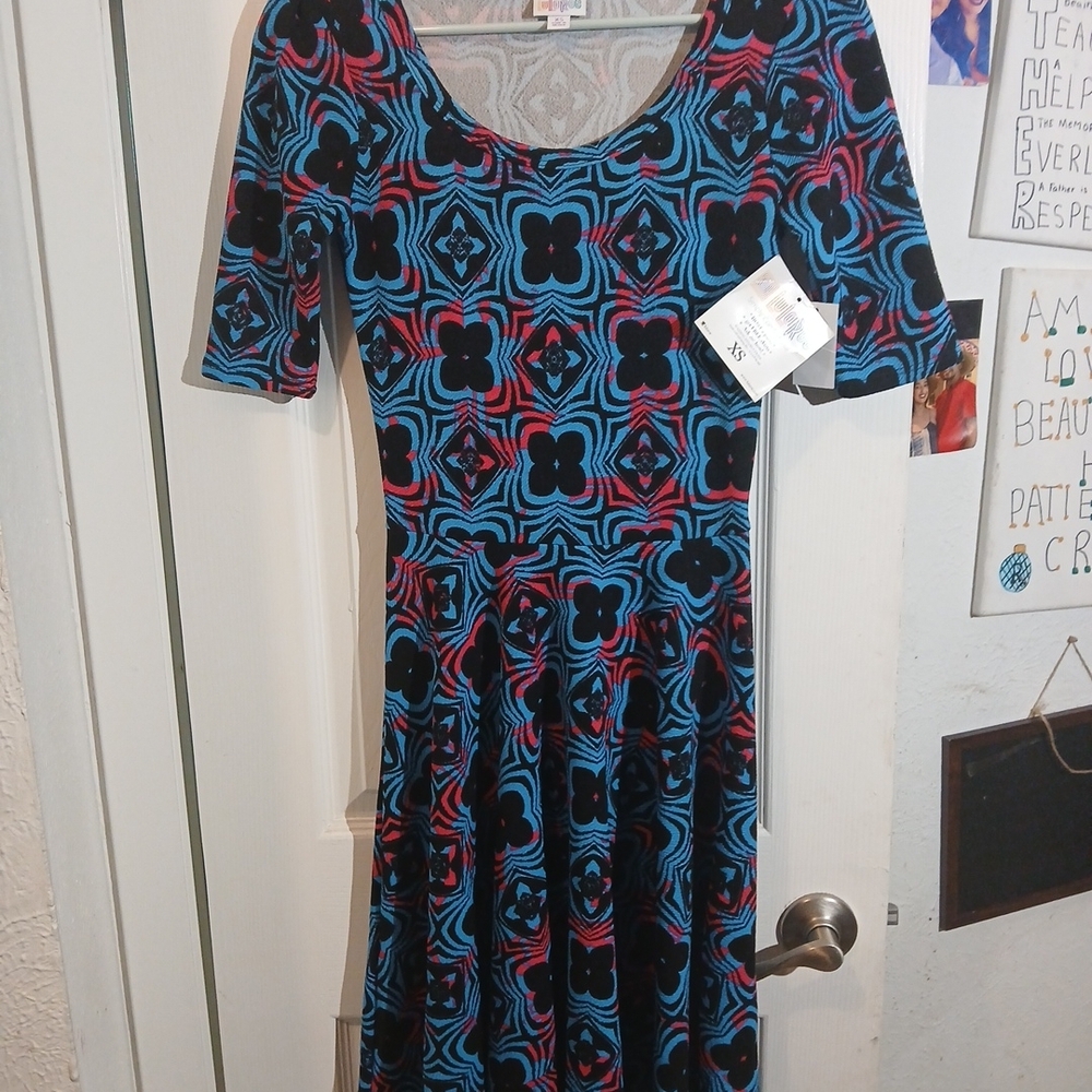 Patterned Blue and Black Dress